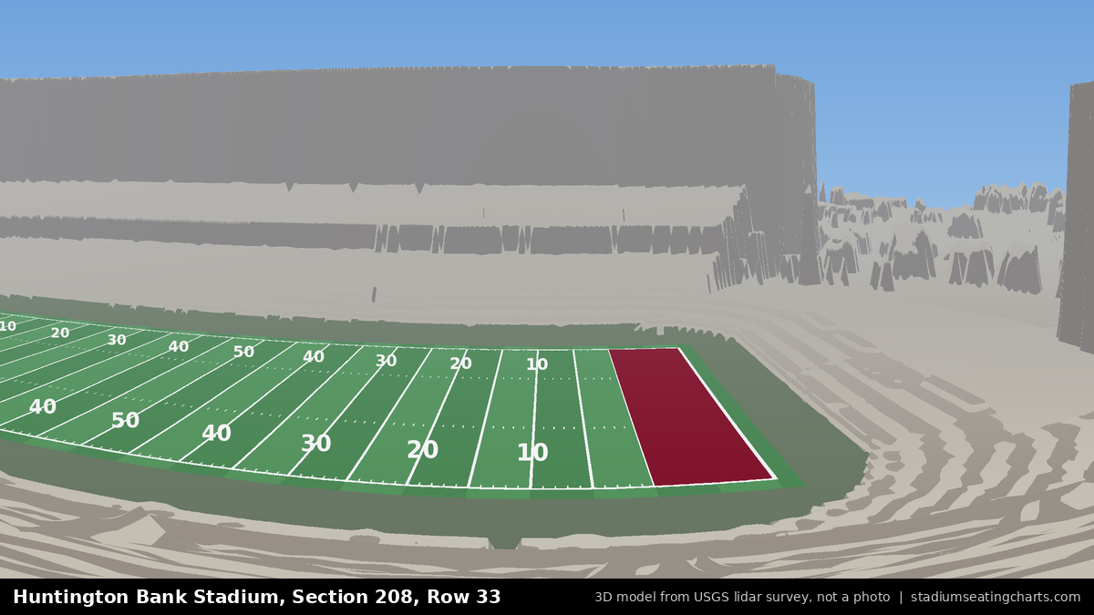 View from Huntington Bank Stadium Section 208, Row 33, looking toward the field