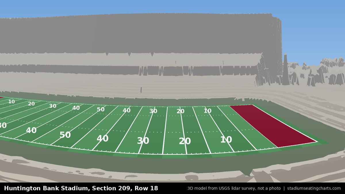 View from Huntington Bank Stadium Section 209, Row 18, looking toward the field