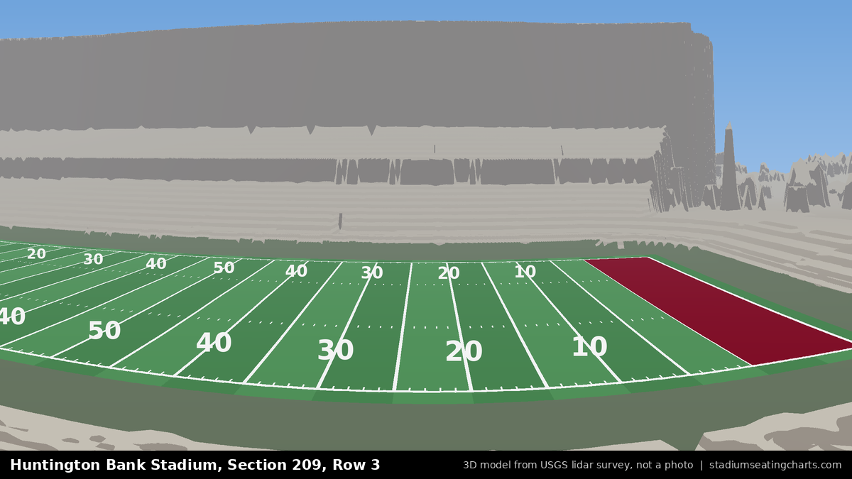 View from Huntington Bank Stadium Section 209, Row 3, looking toward the field