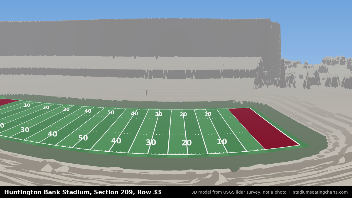 View from Huntington Bank Stadium Section 209, Row 33, looking toward the field