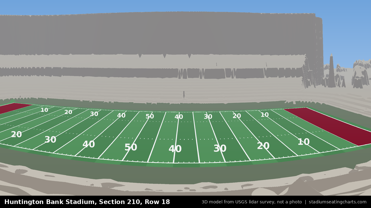 View from Huntington Bank Stadium Section 210, Row 18, looking toward the field