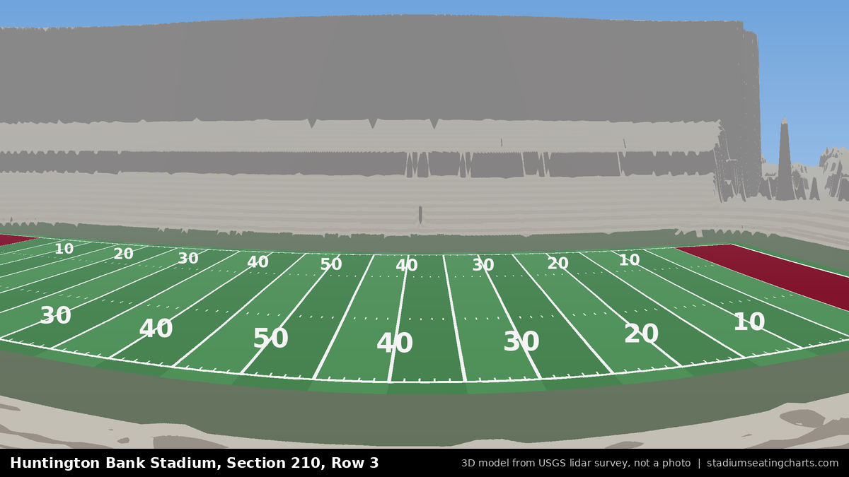View from Huntington Bank Stadium Section 210, Row 3, looking toward the field