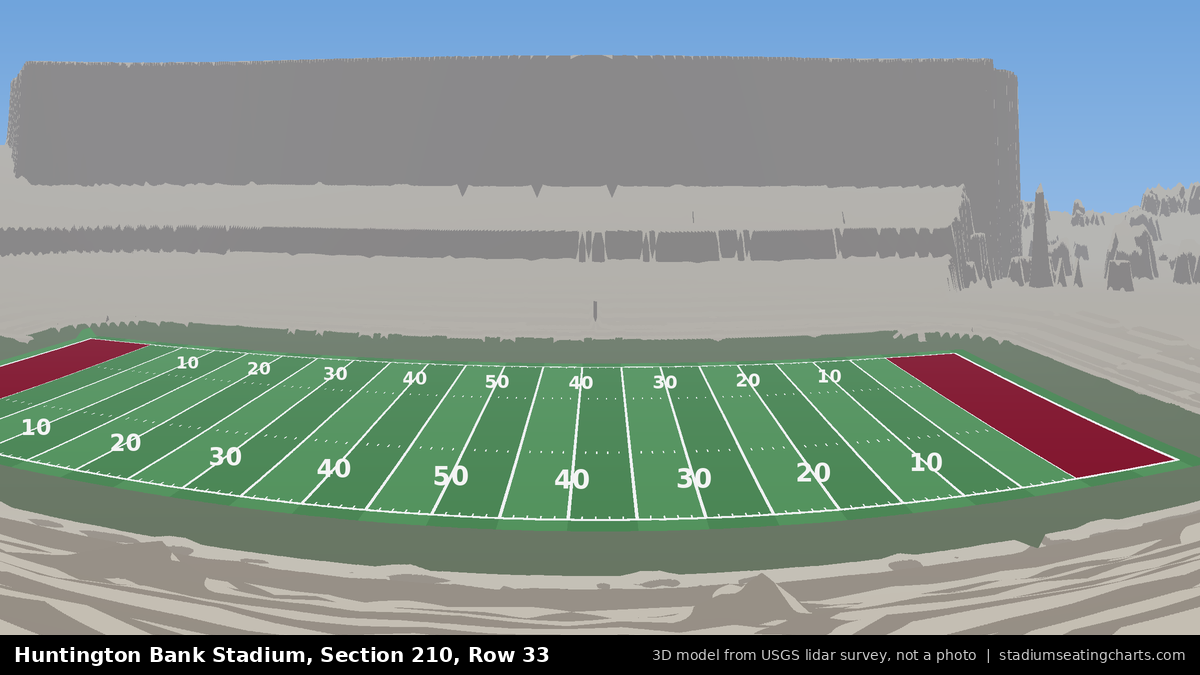 View from Huntington Bank Stadium Section 210, Row 33, looking toward the field