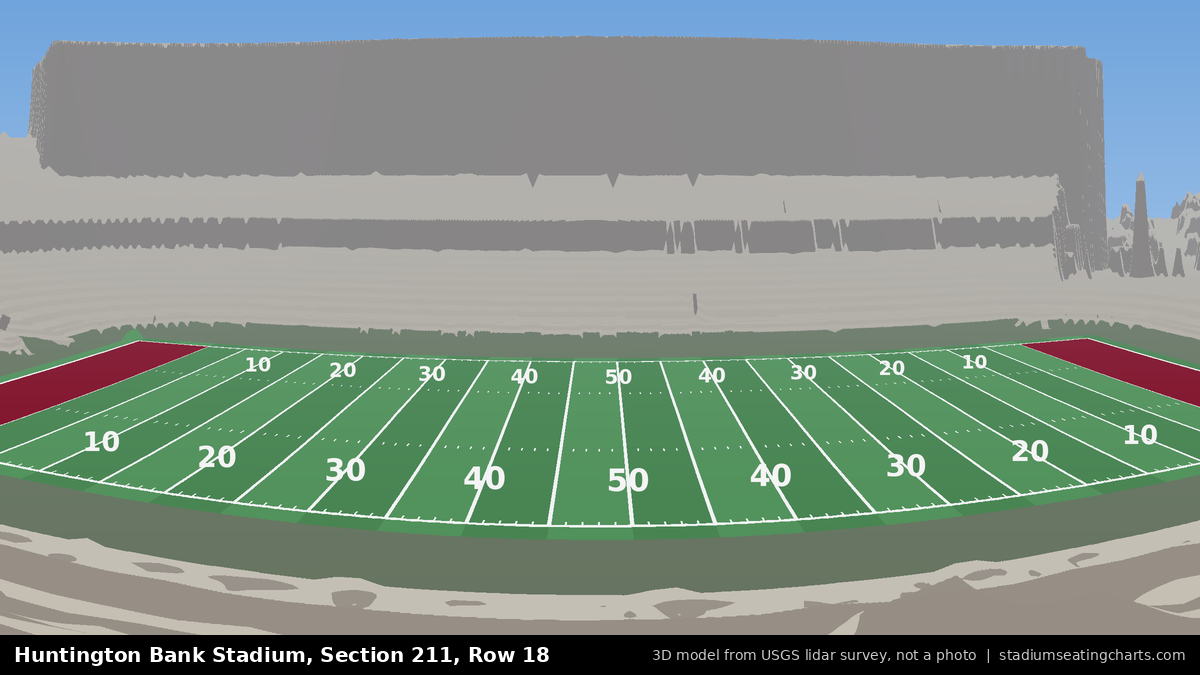 View from Huntington Bank Stadium Section 211, Row 18, looking toward the field