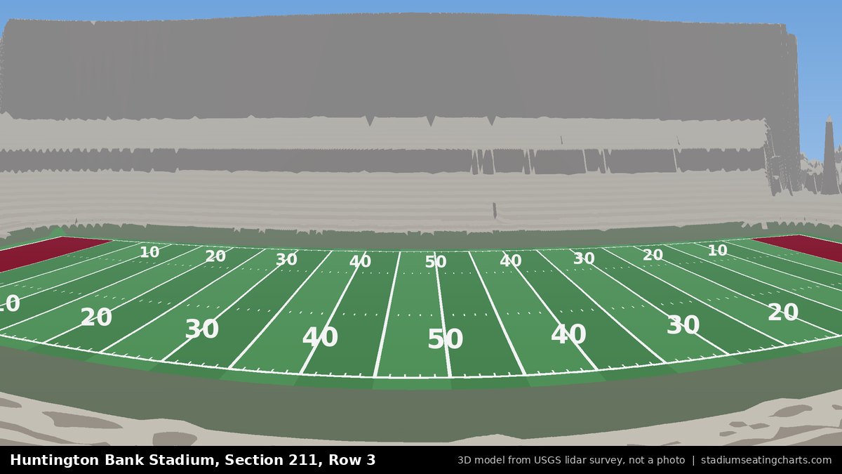 View from Huntington Bank Stadium Section 211, Row 3, looking toward the field