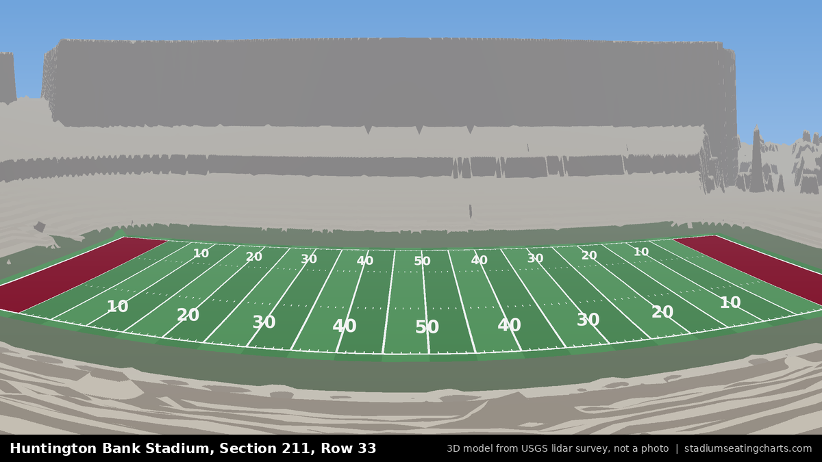 View from Huntington Bank Stadium Section 211, Row 33, looking toward the field
