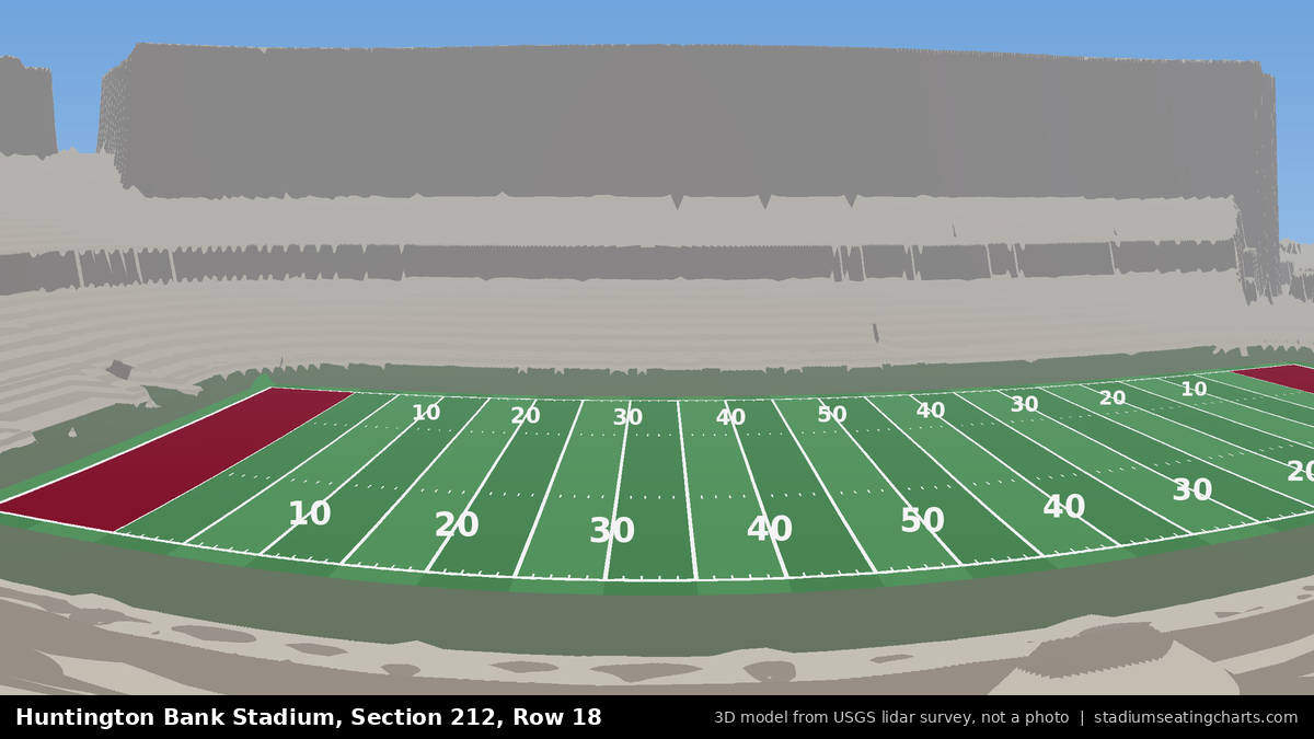 View from Huntington Bank Stadium Section 212, Row 18, looking toward the field