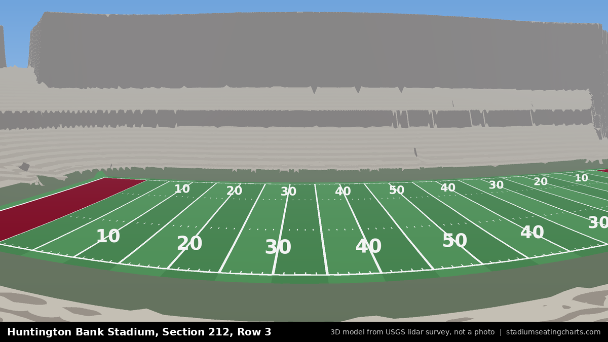 View from Huntington Bank Stadium Section 212, Row 3, looking toward the field