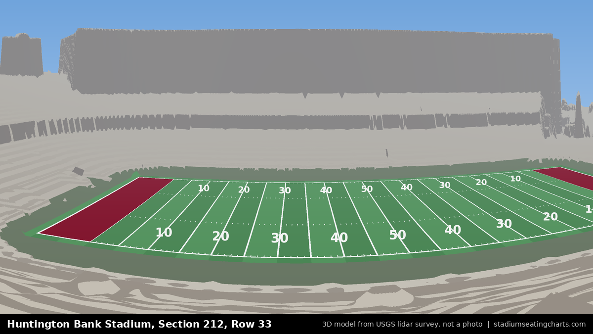 View from Huntington Bank Stadium Section 212, Row 33, looking toward the field