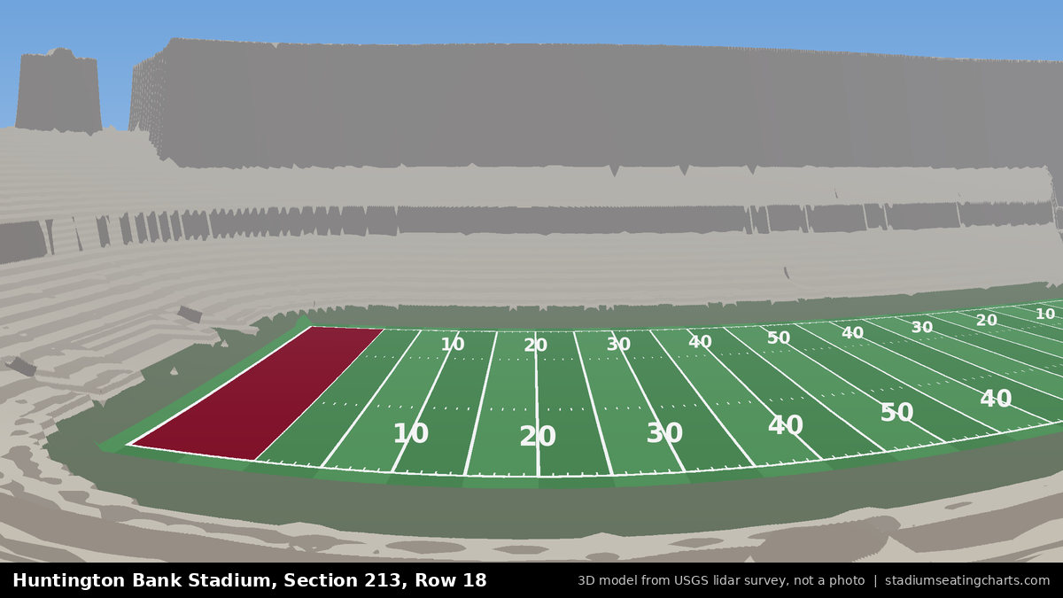 View from Huntington Bank Stadium Section 213, Row 18, looking toward the field