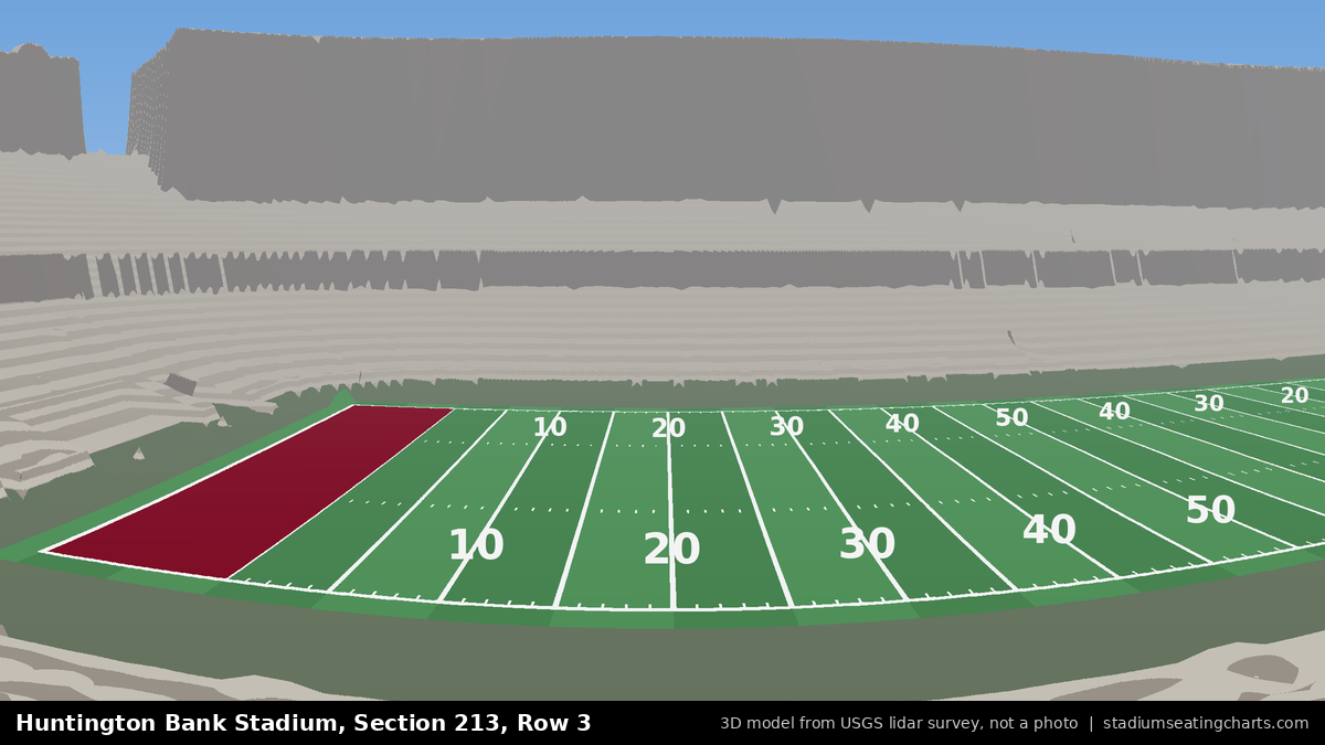 View from Huntington Bank Stadium Section 213, Row 3, looking toward the field