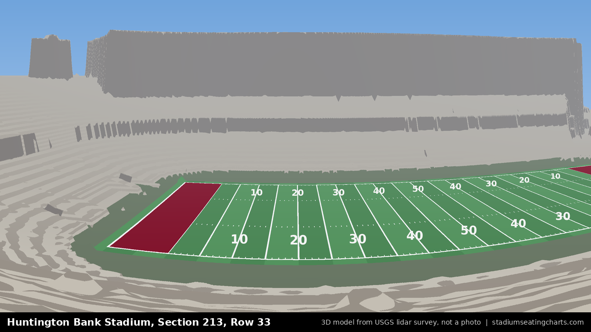 View from Huntington Bank Stadium Section 213, Row 33, looking toward the field