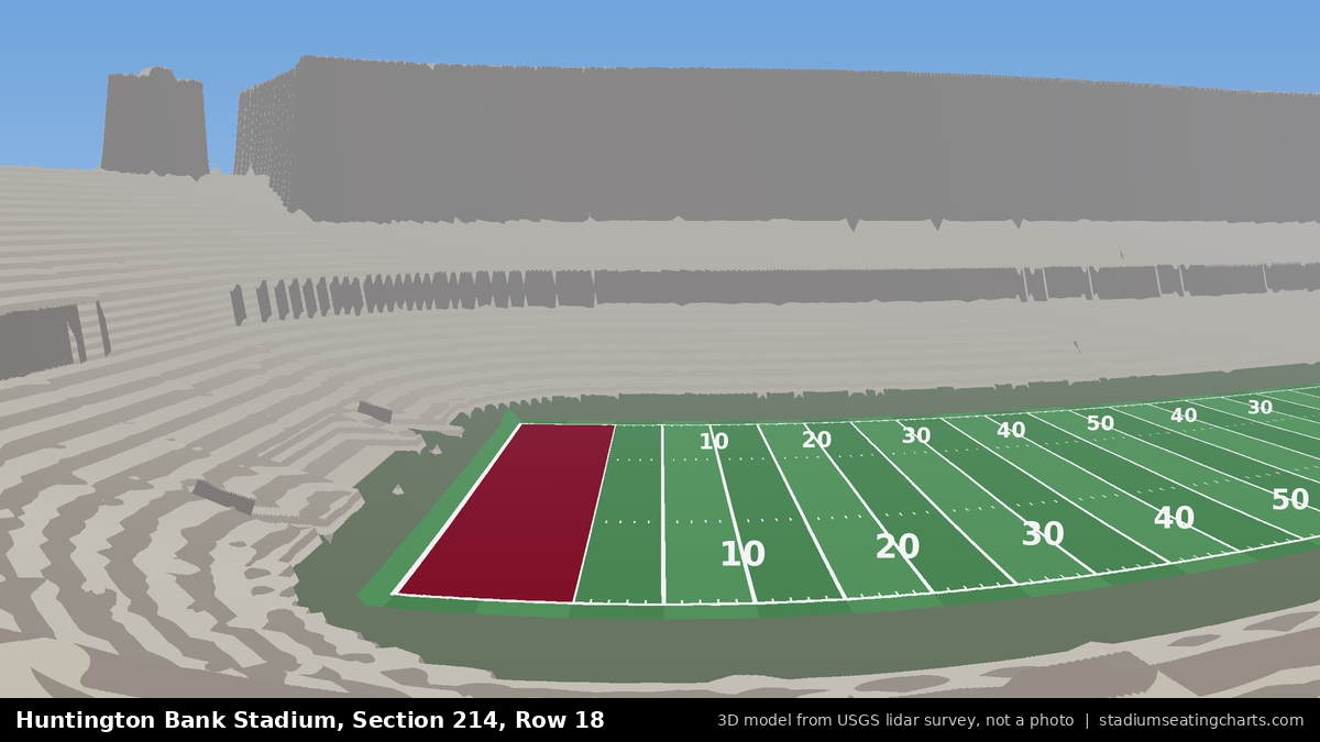 View from Huntington Bank Stadium Section 214, Row 18, looking toward the field