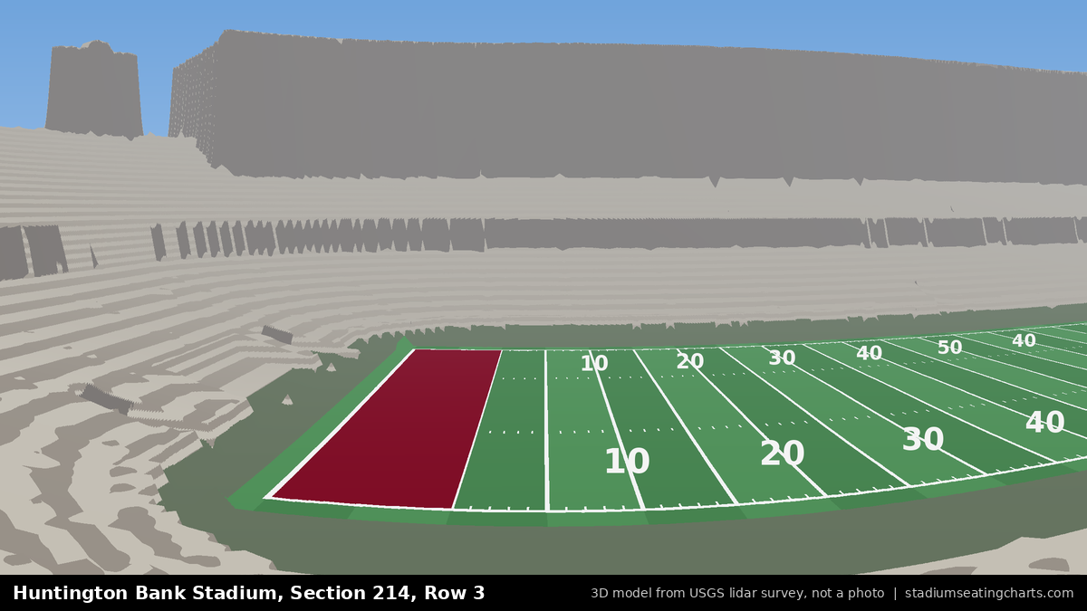 View from Huntington Bank Stadium Section 214, Row 3, looking toward the field