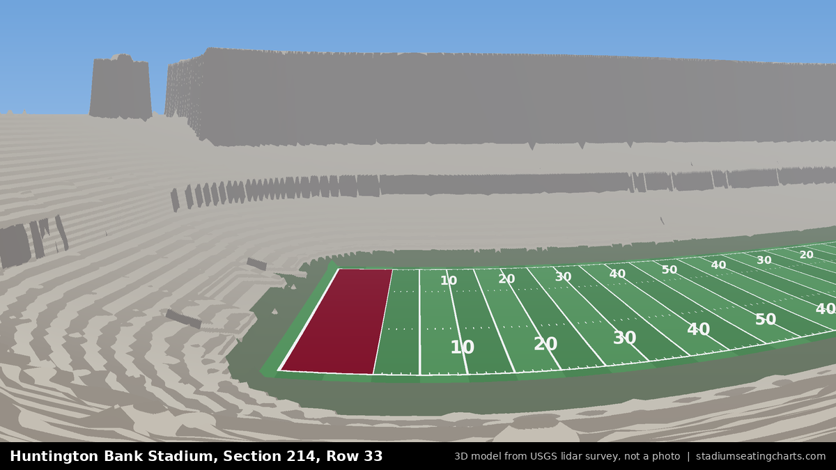 View from Huntington Bank Stadium Section 214, Row 33, looking toward the field