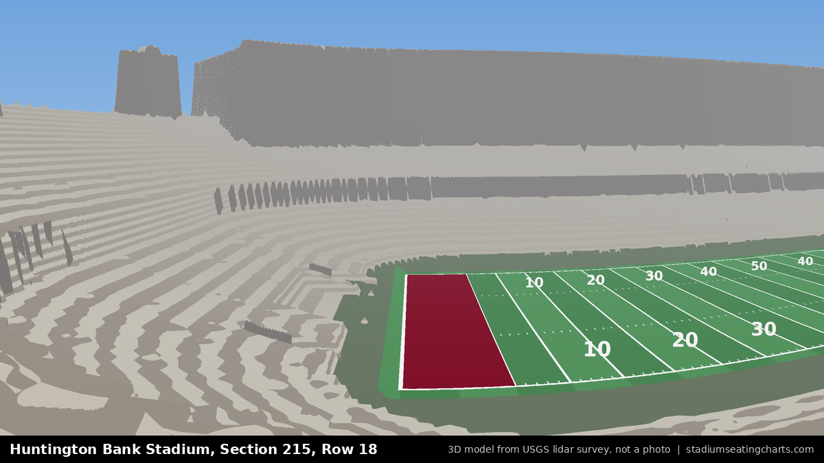 View from Huntington Bank Stadium Section 215, Row 18, looking toward the field