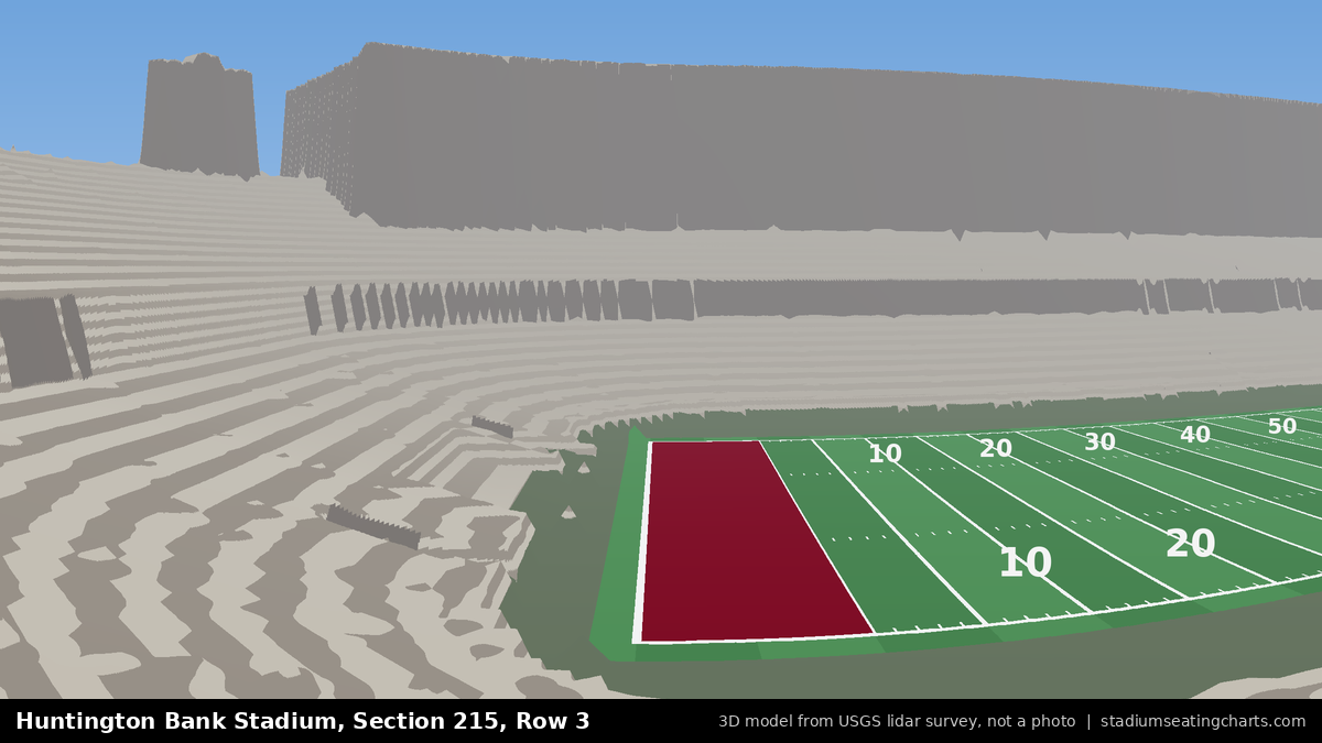 View from Huntington Bank Stadium Section 215, Row 3, looking toward the field