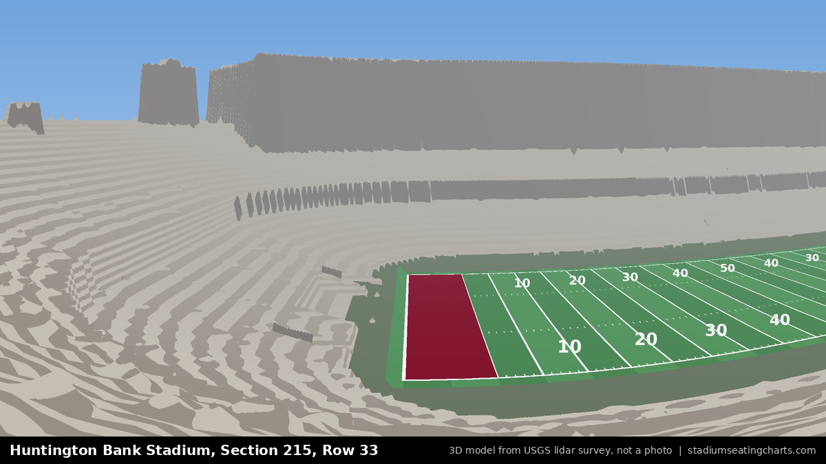 View from Huntington Bank Stadium Section 215, Row 33, looking toward the field