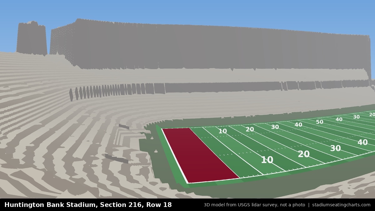 View from Huntington Bank Stadium Section 216, Row 18, looking toward the field