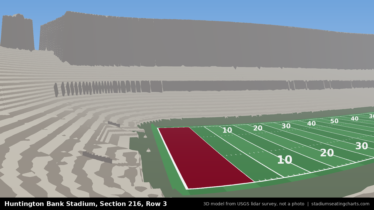 View from Huntington Bank Stadium Section 216, Row 3, looking toward the field