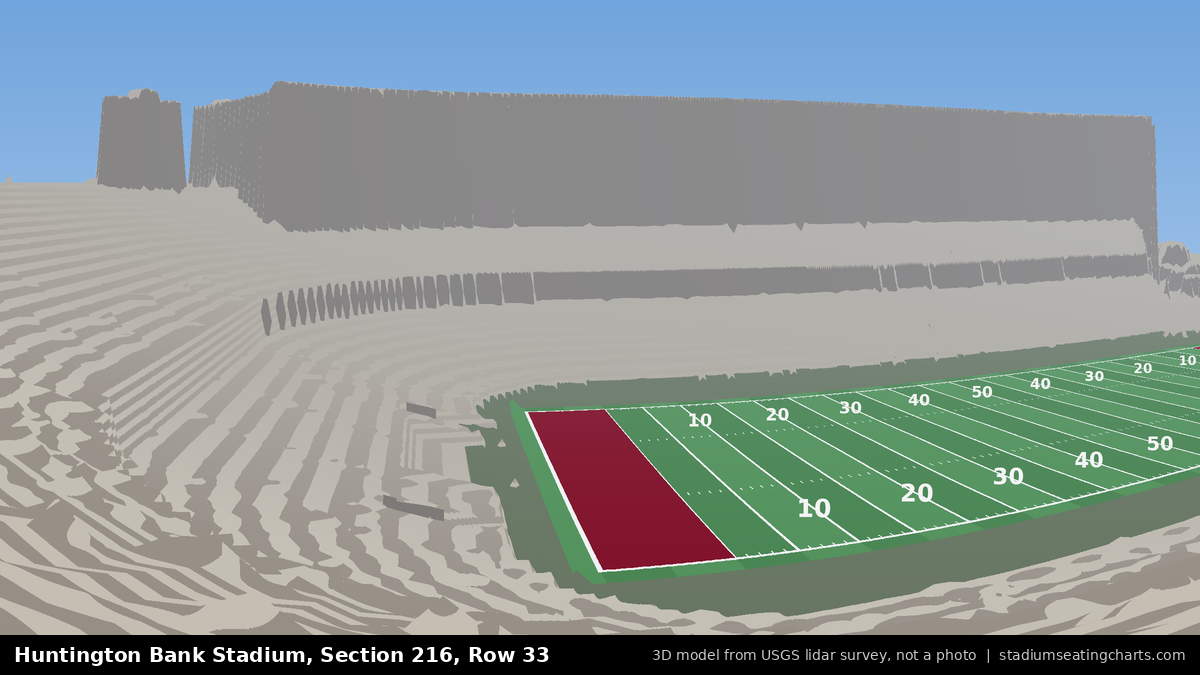 View from Huntington Bank Stadium Section 216, Row 33, looking toward the field