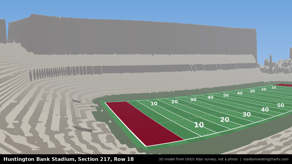 View from Huntington Bank Stadium Section 217, Row 18, looking toward the field