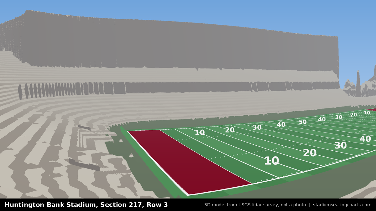 View from Huntington Bank Stadium Section 217, Row 3, looking toward the field