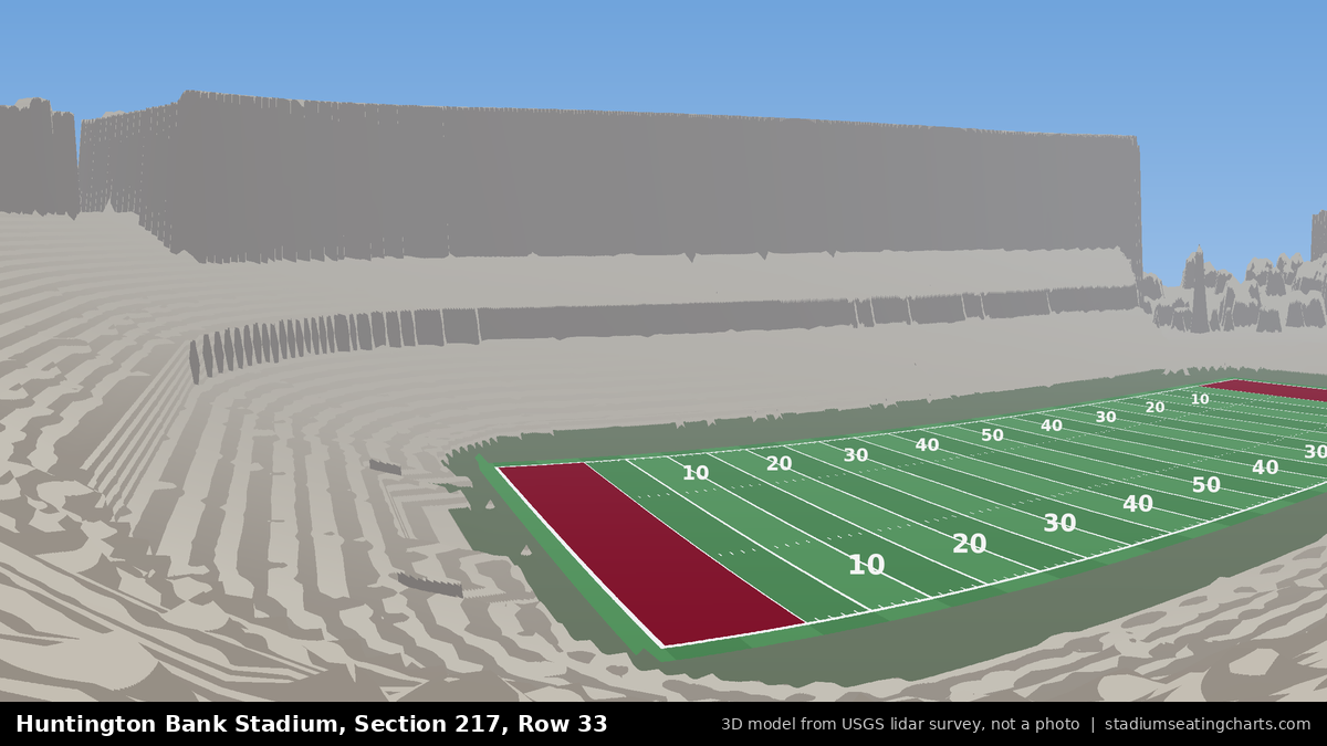 View from Huntington Bank Stadium Section 217, Row 33, looking toward the field