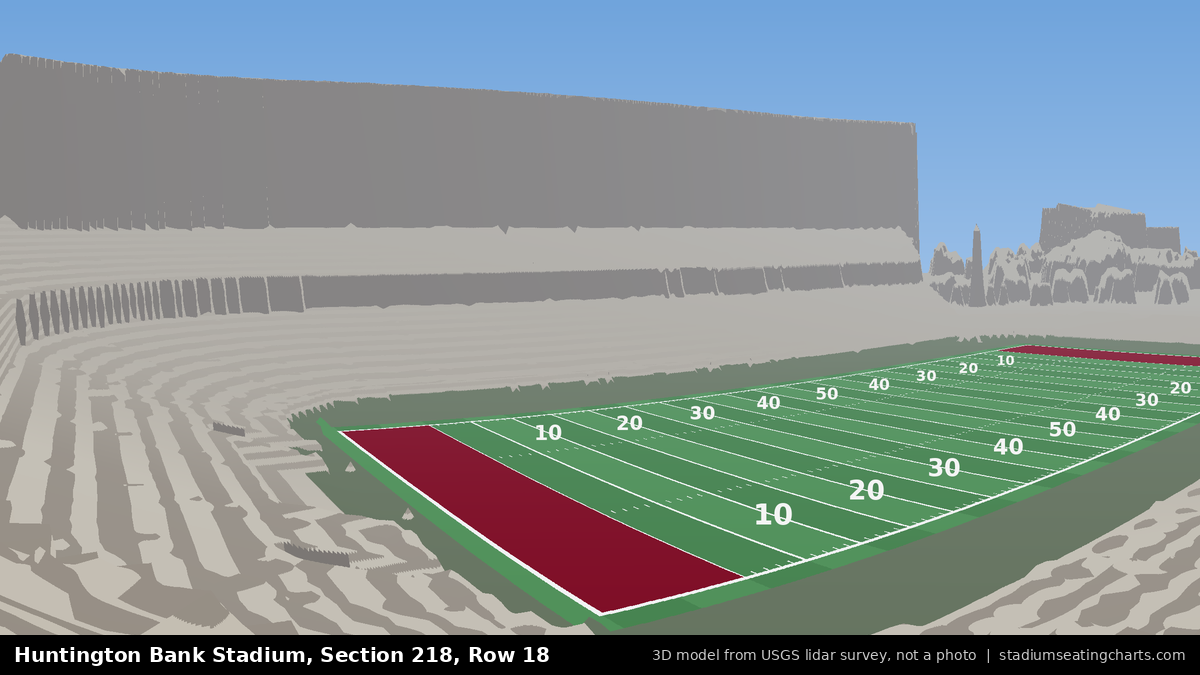 View from Huntington Bank Stadium Section 218, Row 18, looking toward the field