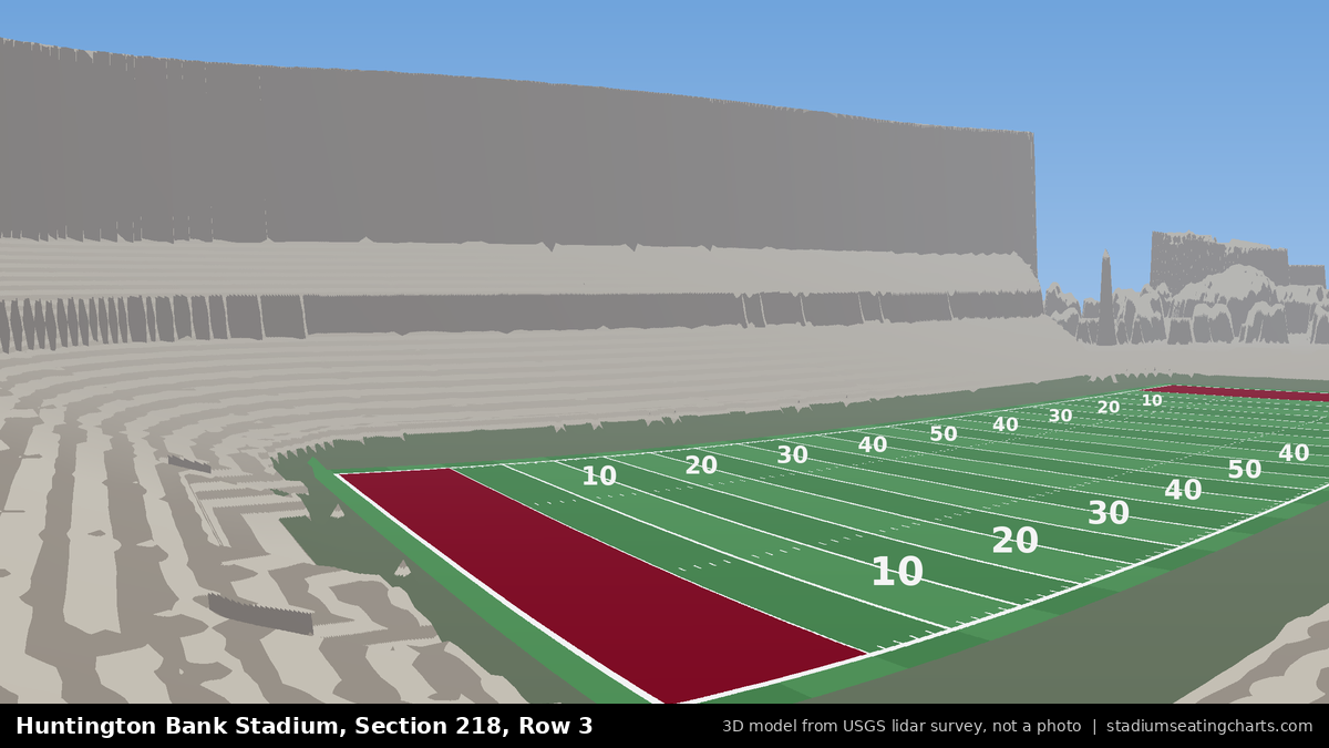 View from Huntington Bank Stadium Section 218, Row 3, looking toward the field