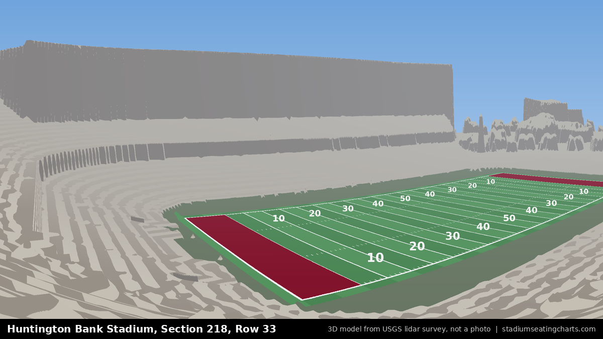 View from Huntington Bank Stadium Section 218, Row 33, looking toward the field