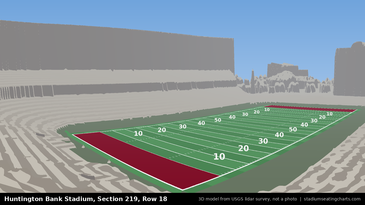 View from Huntington Bank Stadium Section 219, Row 18, looking toward the field