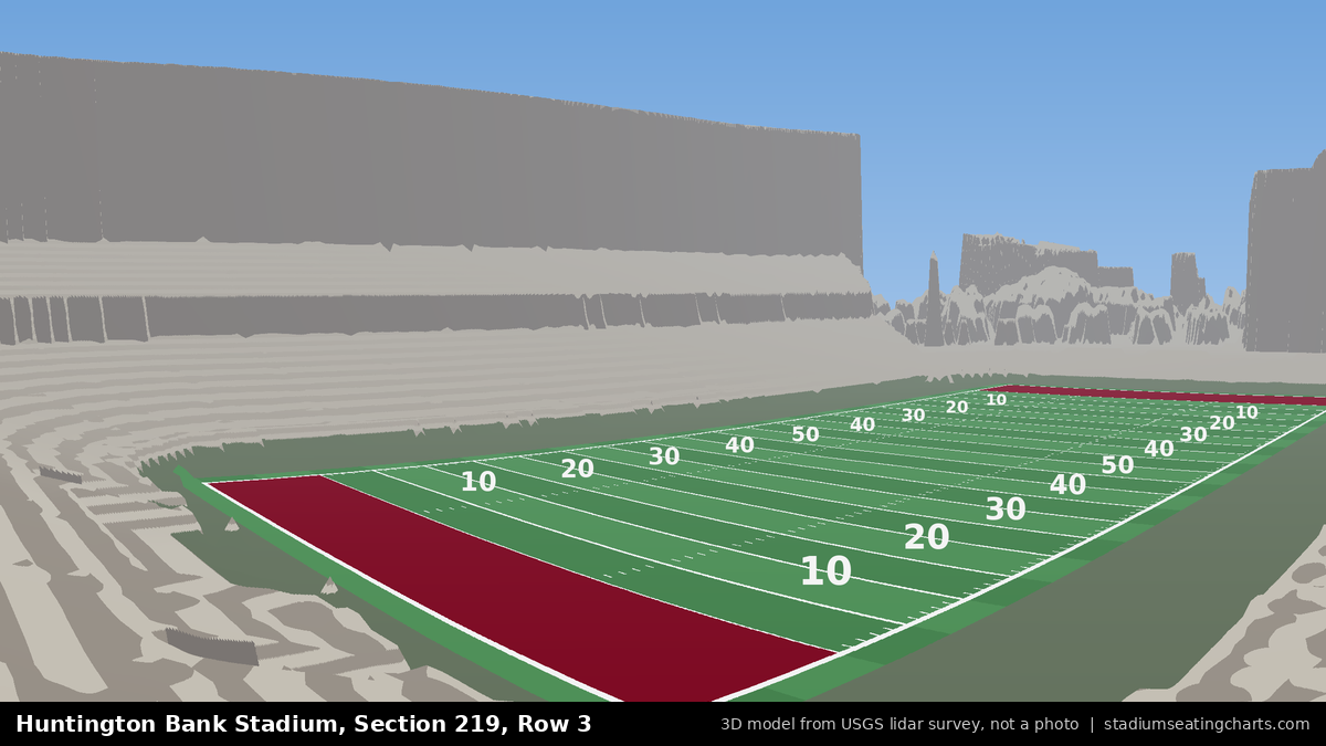 View from Huntington Bank Stadium Section 219, Row 3, looking toward the field