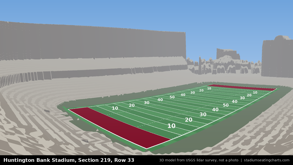 View from Huntington Bank Stadium Section 219, Row 33, looking toward the field