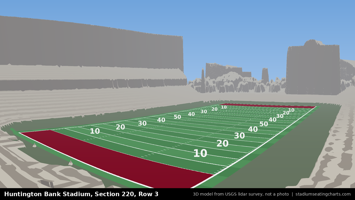 View from Huntington Bank Stadium Section 220, Row 3, looking toward the field