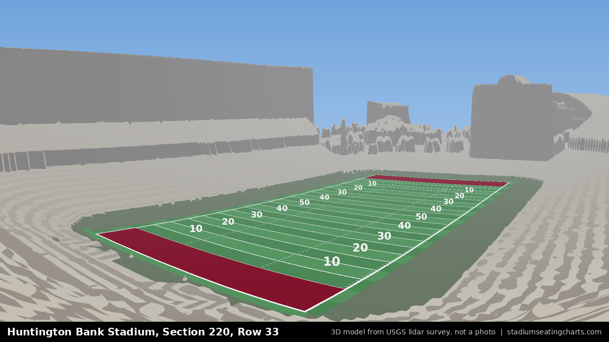 View from Huntington Bank Stadium Section 220, Row 33, looking toward the field