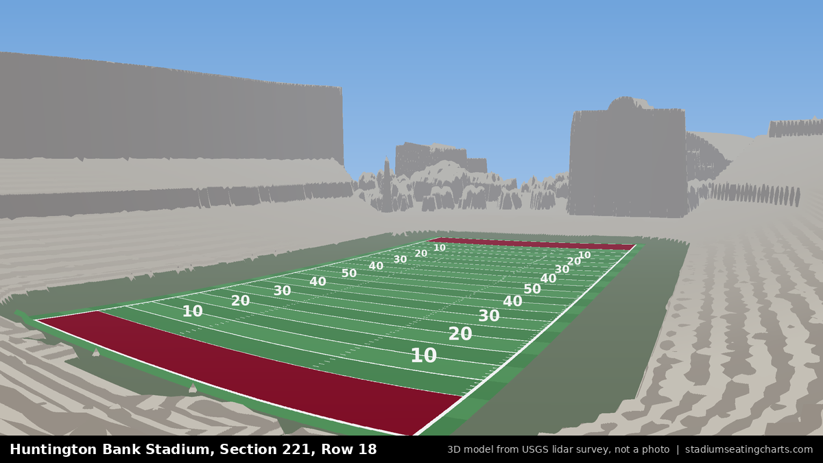 View from Huntington Bank Stadium Section 221, Row 18, looking toward the field