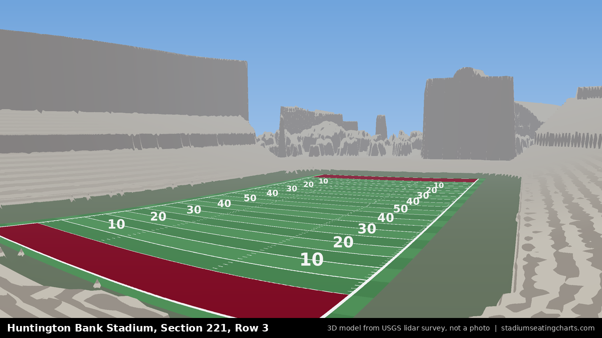 View from Huntington Bank Stadium Section 221, Row 3, looking toward the field