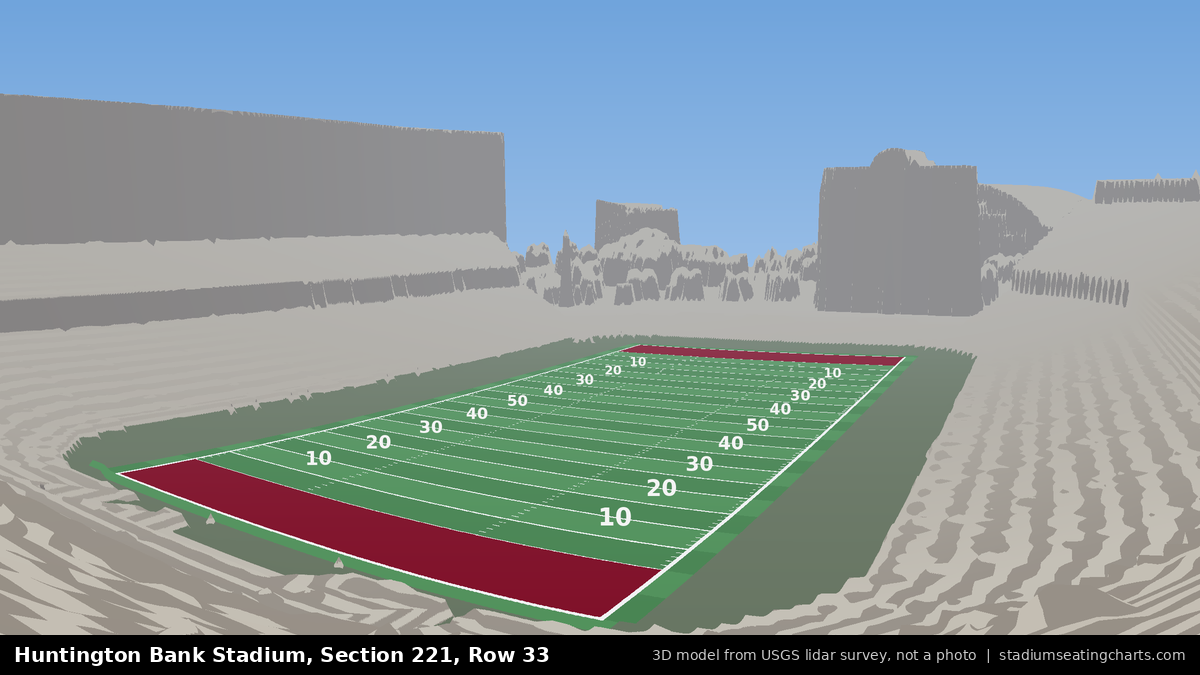 View from Huntington Bank Stadium Section 221, Row 33, looking toward the field