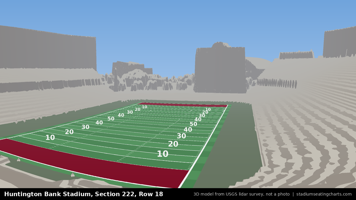 View from Huntington Bank Stadium Section 222, Row 18, looking toward the field