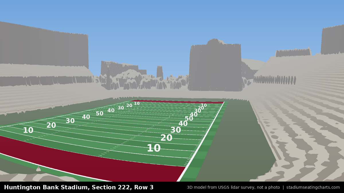 View from Huntington Bank Stadium Section 222, Row 3, looking toward the field