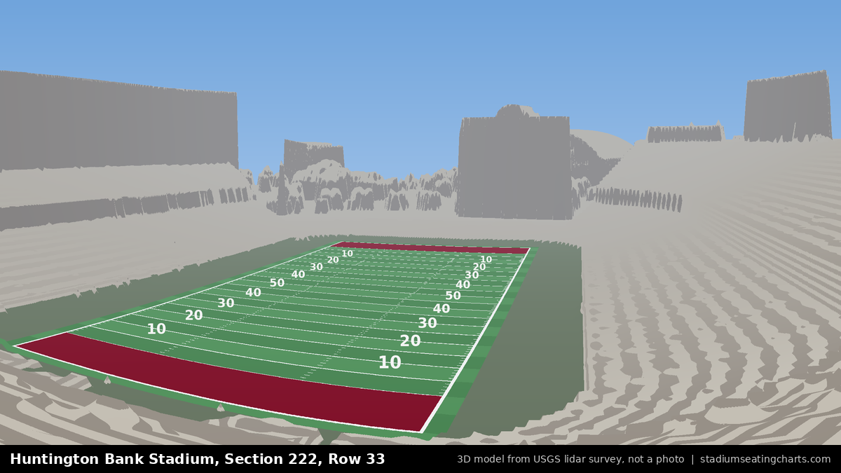 View from Huntington Bank Stadium Section 222, Row 33, looking toward the field