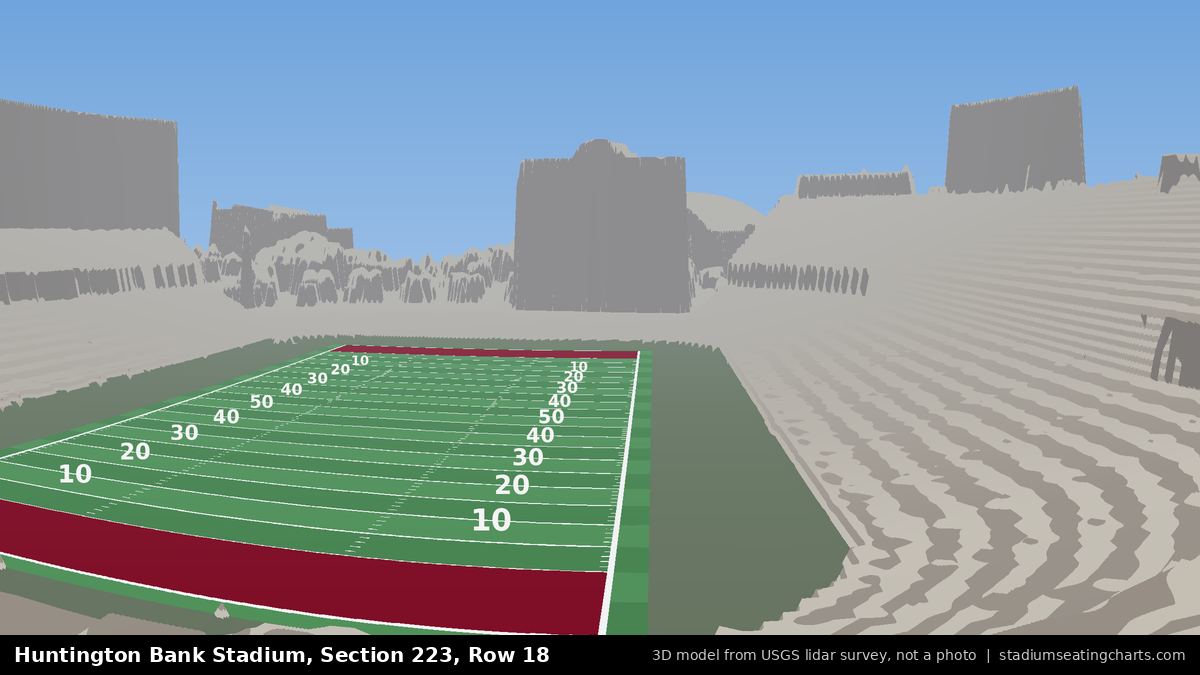 View from Huntington Bank Stadium Section 223, Row 18, looking toward the field