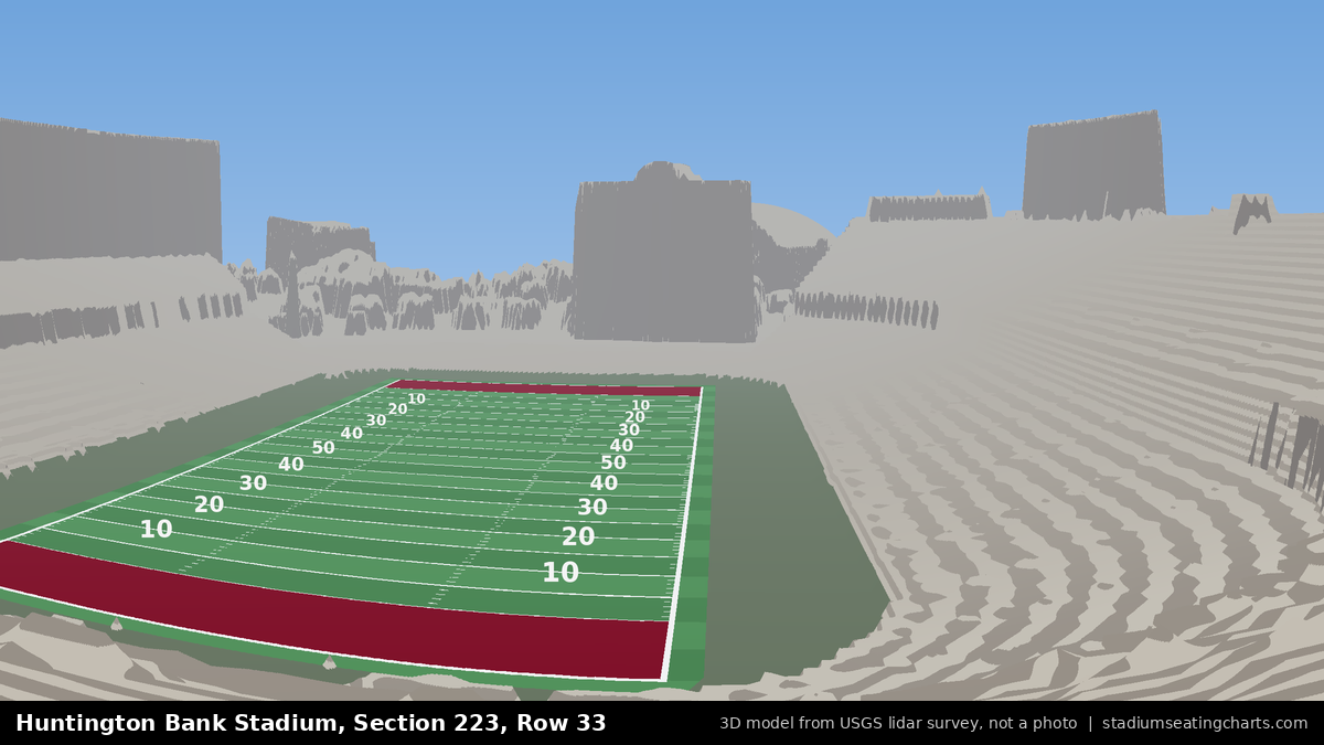 View from Huntington Bank Stadium Section 223, Row 33, looking toward the field