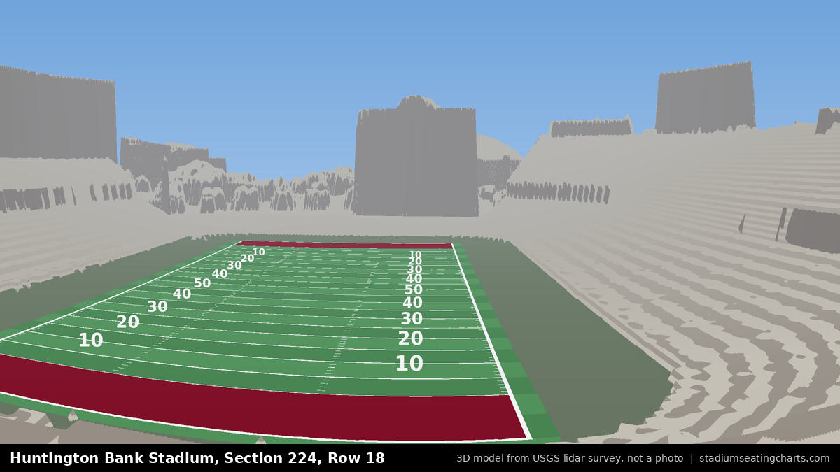 View from Huntington Bank Stadium Section 224, Row 18, looking toward the field