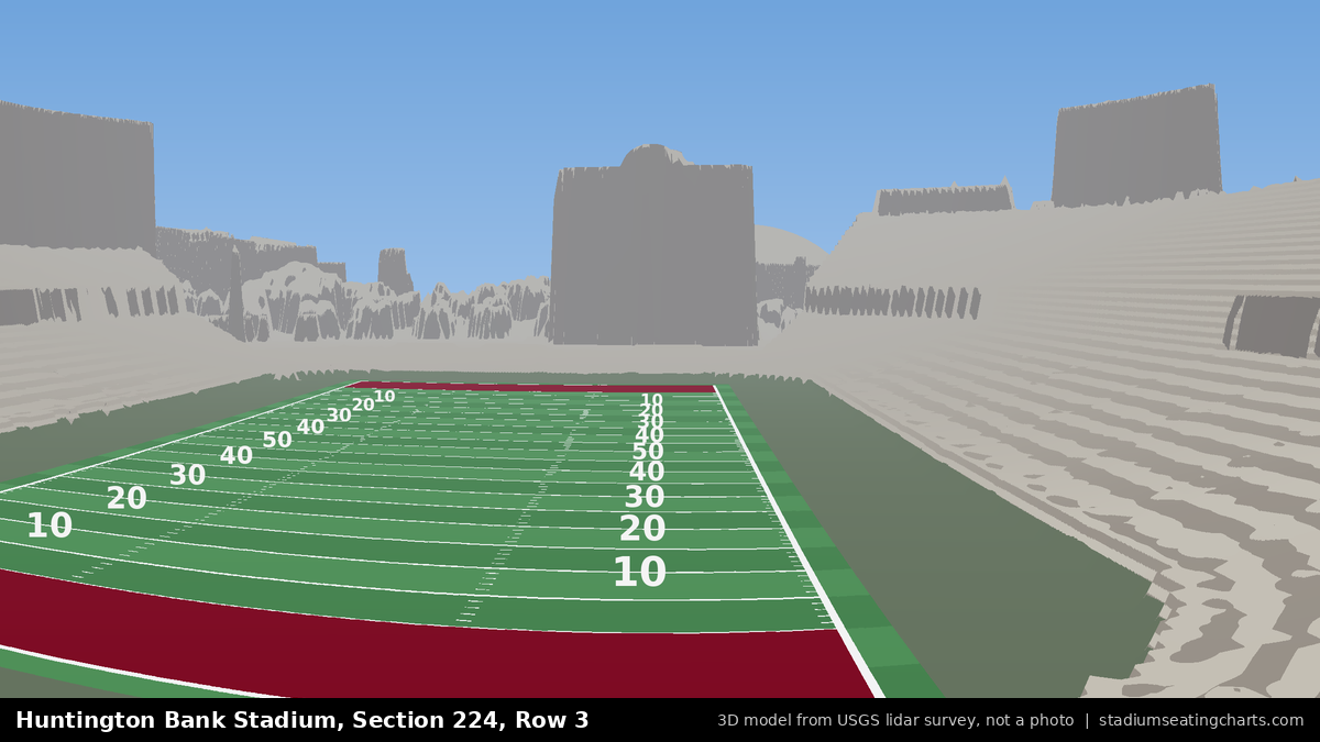 View from Huntington Bank Stadium Section 224, Row 3, looking toward the field