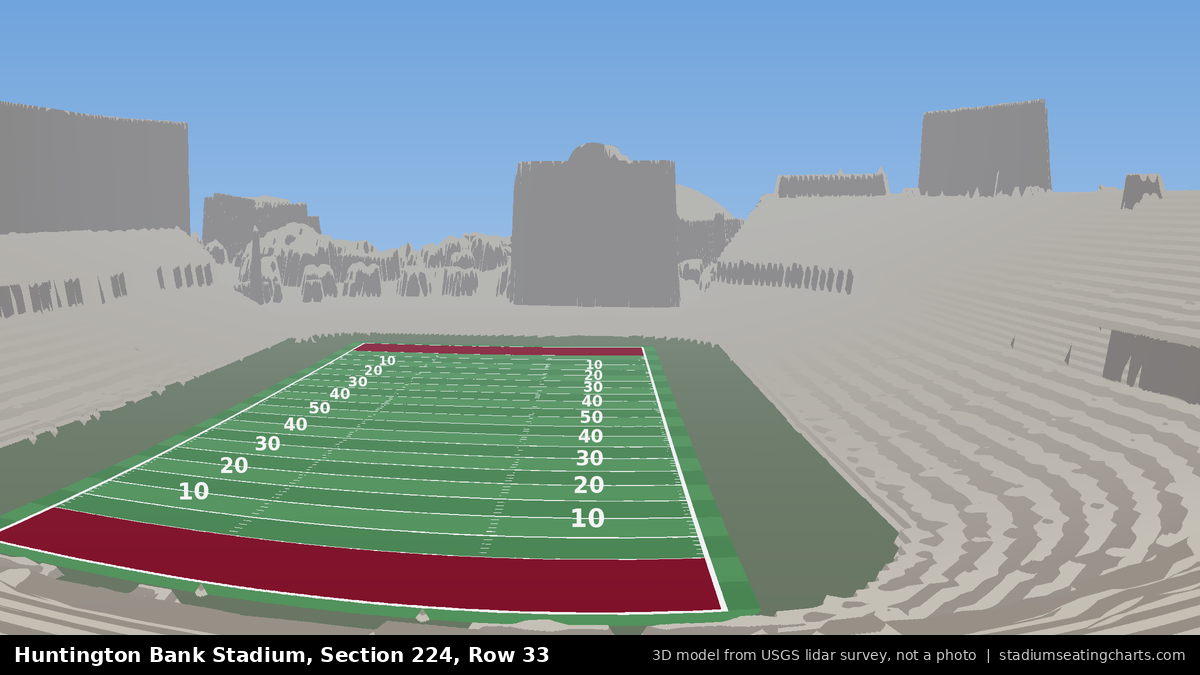 View from Huntington Bank Stadium Section 224, Row 33, looking toward the field