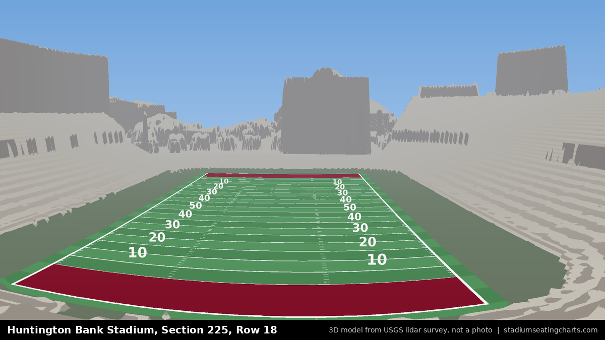 View from Huntington Bank Stadium Section 225, Row 18, looking toward the field