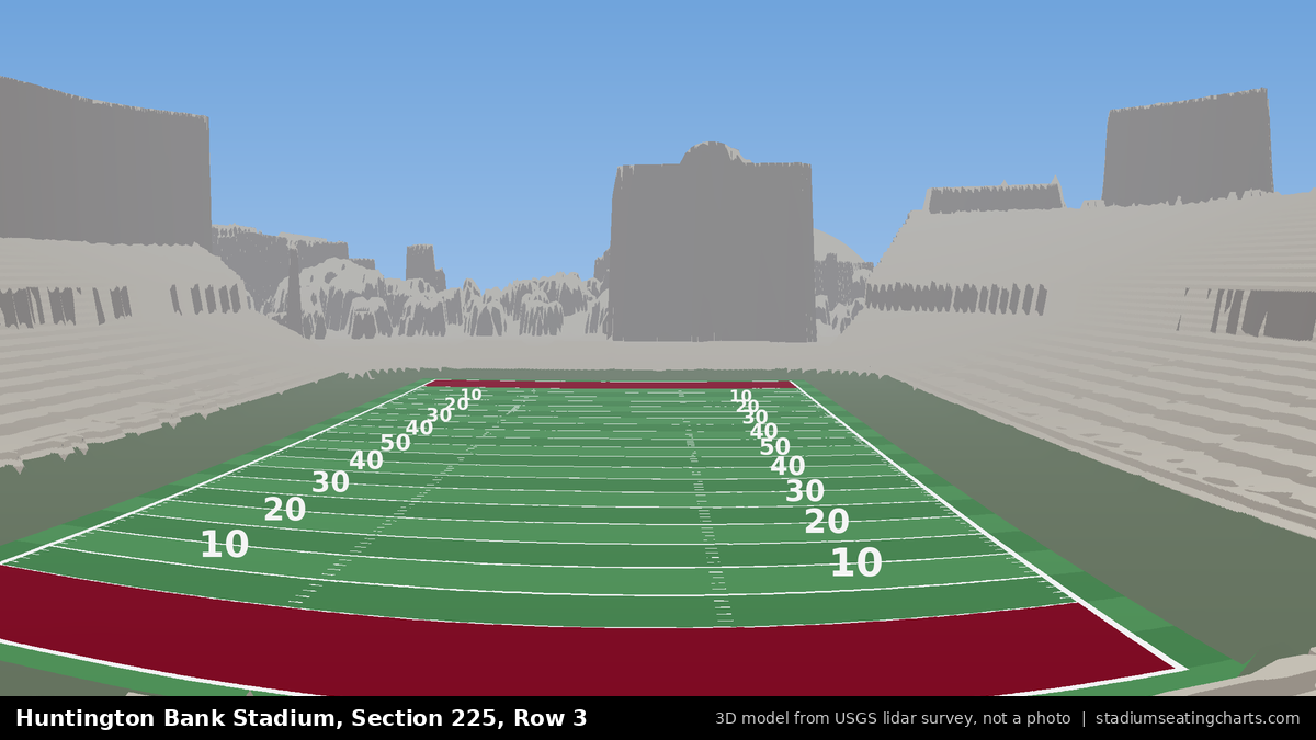 View from Huntington Bank Stadium Section 225, Row 3, looking toward the field
