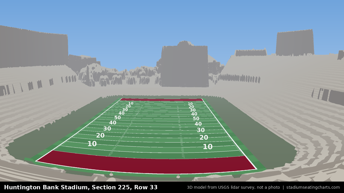 View from Huntington Bank Stadium Section 225, Row 33, looking toward the field